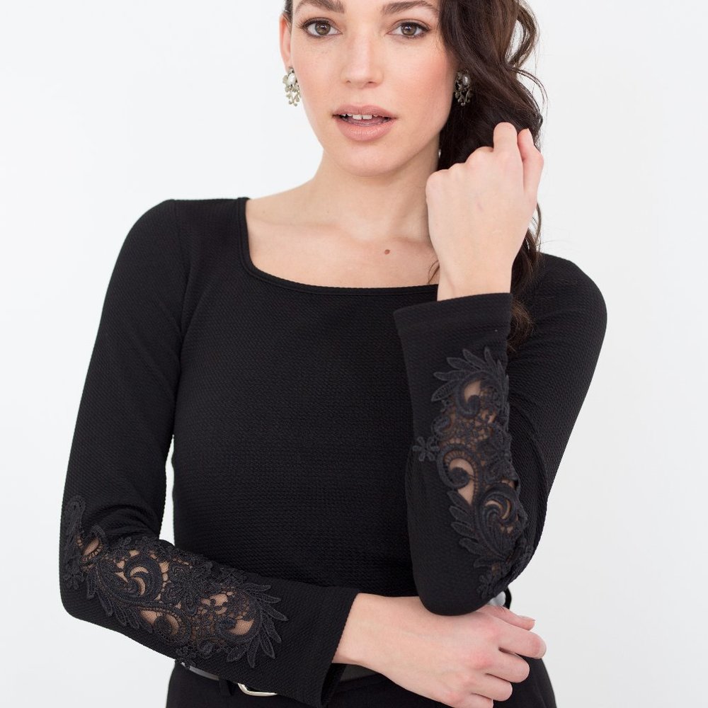 Black sweater with lace , long sleeves
